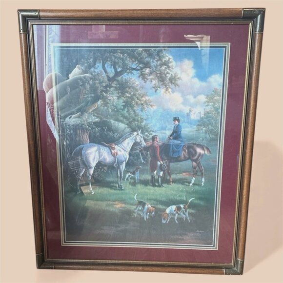 Framed Print Fox Hunters Vtg Art Equestrian Judith Gibson Brass Accents 39x32 - Picture 8 of 13